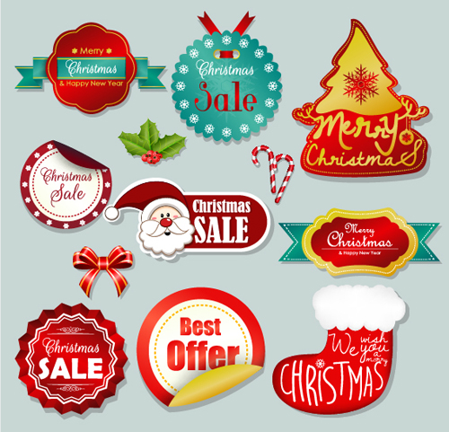 Christmas sticker with labels and badge vector set 01 Christmas sticker with labels and badge vector set 01