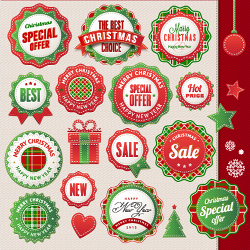 Christmas sticker with labels and badge vector set 02 Christmas sticker with labels and badge vector set 02