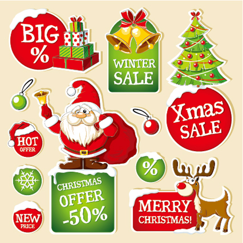 Christmas sticker with labels and badge vector set 03 Christmas sticker with labels and badge vector set 03