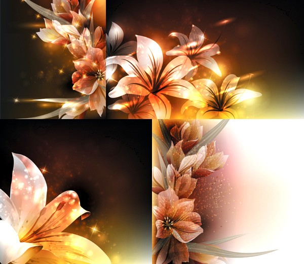 Fantasy flower beautiful background set vector Fantasy flower beautiful background set vector