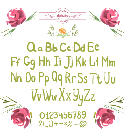 Green watercolor alphabet with numbers vector