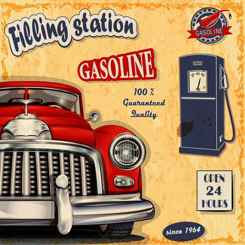 Retro auto service and repair poster vector 03