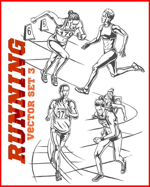 Running hand drawn vector material Running hand drawn vector material