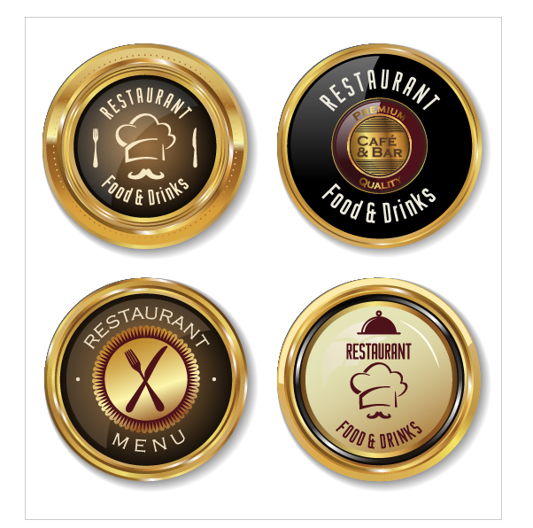 Shiny golden restaurant labels vector 01 Shiny golden restaurant labels vector 01