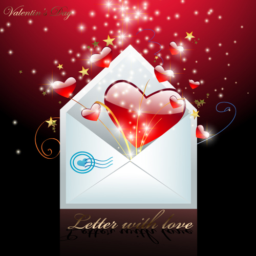 valentines shiny red heart envelope cards 
