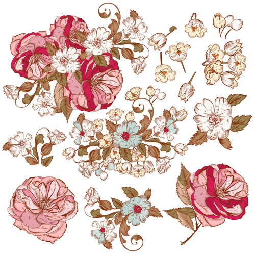 Vector hand drawn flowers set 02 Vector hand drawn flowers set 02