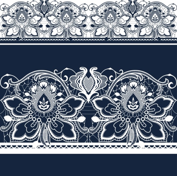 white lace design blue background 