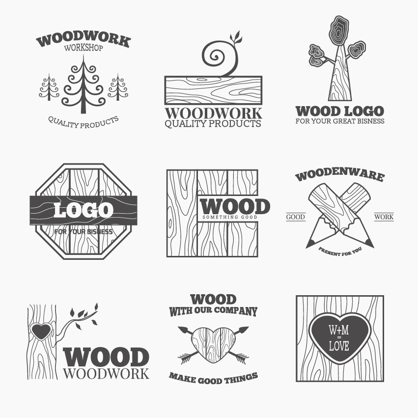 Wood woodwork logos design vector 02