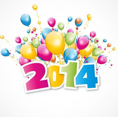 2014 with colored balloon background vector 2014 with colored balloon background vector