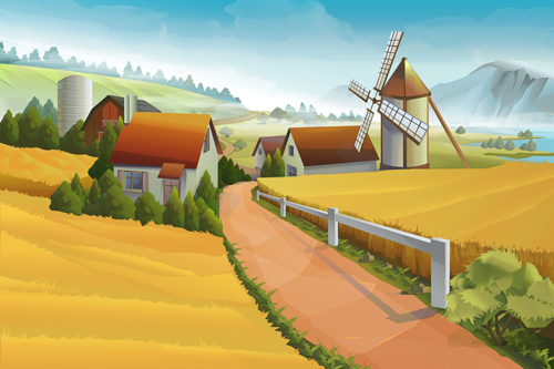 Beautiful rural landscapes vector material 03 Beautiful rural landscapes vector material 03