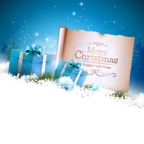 Blue christmas gift box with paper vector Blue christmas gift box with paper vector