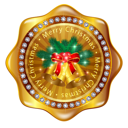 Christmas golden badges with bell vector Christmas golden badges with bell vector