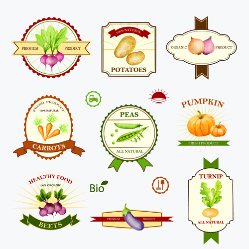 Creative vegetables labels vintage vector 01 Creative vegetables labels vintage vector 01