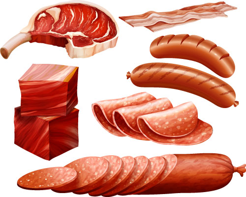 Meats with bacon and sausages vector Meats with bacon and sausages vector