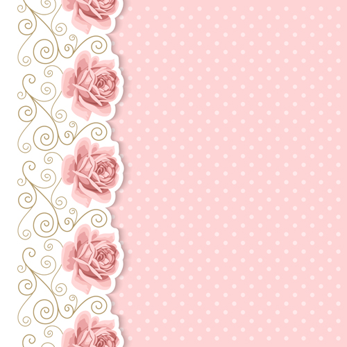 Pink flower with vintage cards vectors 02 Pink flower with vintage cards vectors 02