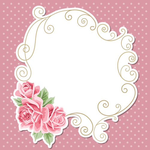 Pink flower with vintage cards vectors 03 Pink flower with vintage cards vectors 03