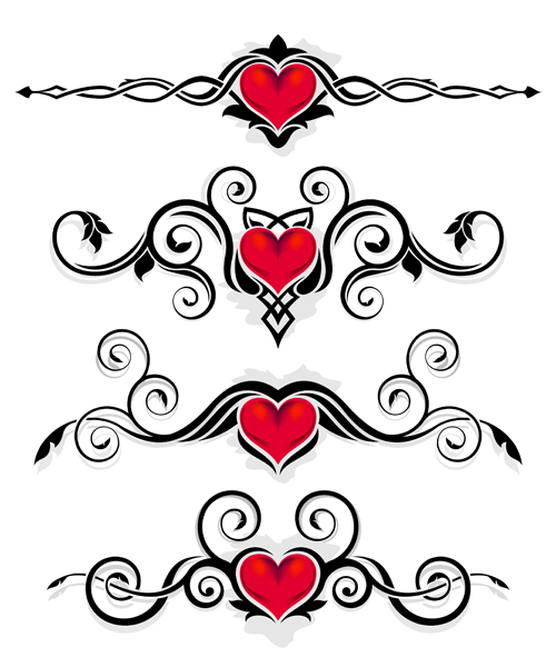 Red heart with floral ornaments vector 01 Red heart with floral ornaments vector 01