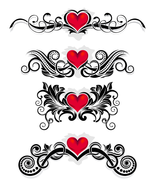 Red heart with floral ornaments vector 02 Red heart with floral ornaments vector 02