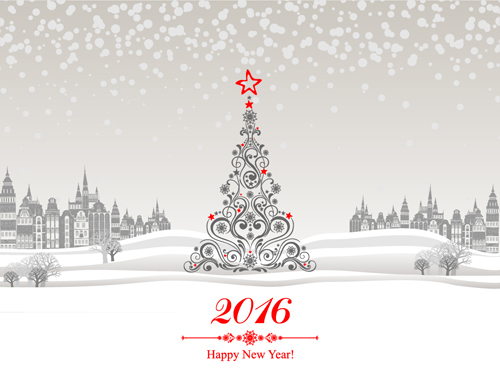 2016 new year with christmas tree winter background vector 03 2016 new year with christmas tree winter background vector 03