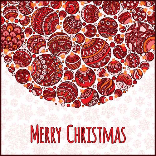 Floral christmas balls with greeting cards vector 04