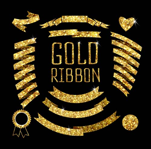 Gold ribbon with heart vector Gold ribbon with heart vector