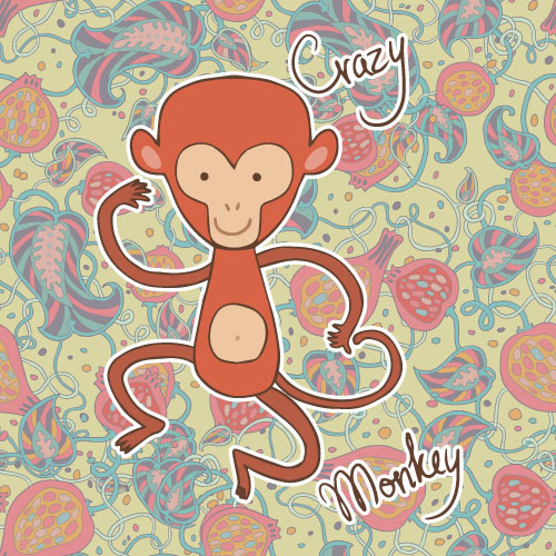 Hand drawn monkey with seamless pattern vector Hand drawn monkey with seamless pattern vector