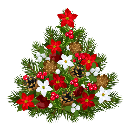 Holly with flower and christmas tree vector Holly with flower and christmas tree vector