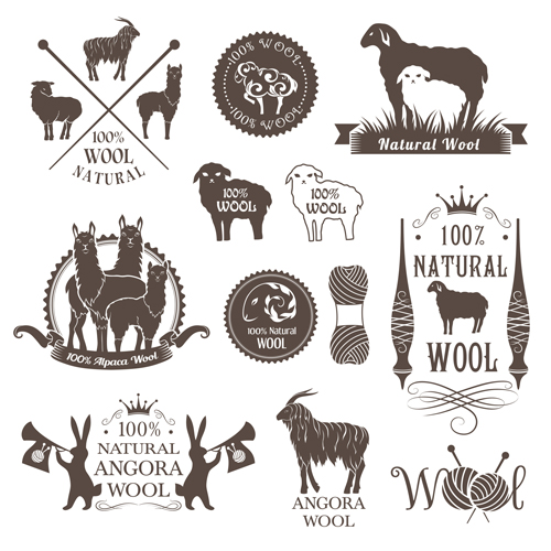 Natural wool logo with badge vector 01 Natural wool logo with badge vector 01