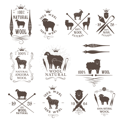 Natural wool logo with badge vector 07 Natural wool logo with badge vector 07