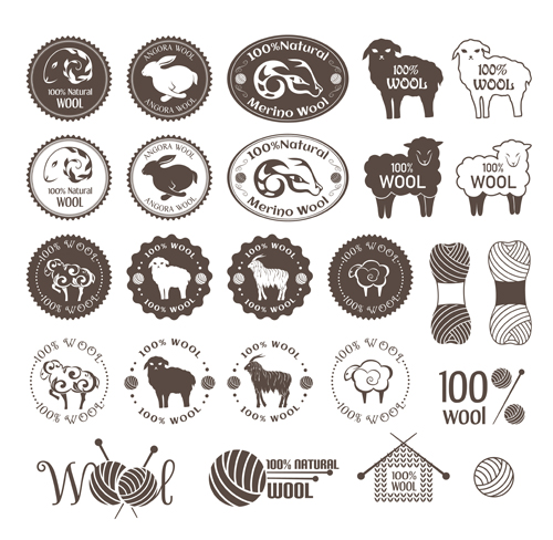 Natural wool logo with badge vector 08 Natural wool logo with badge vector 08