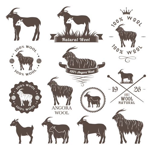 Natural wool logo with badge vector 09 Natural wool logo with badge vector 09