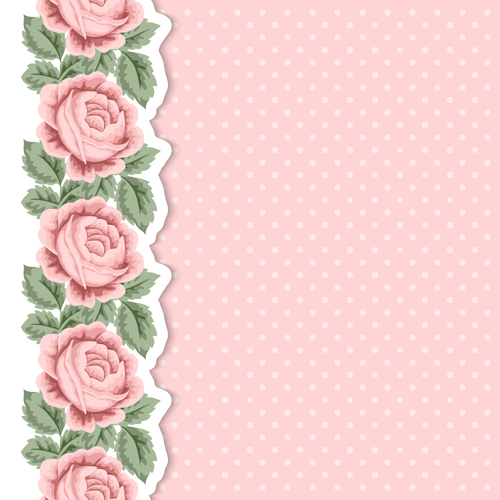 Pink flower with vintage cards vectors 01 Pink flower with vintage cards vectors 01