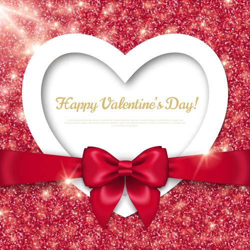 Shiny Valentines day cards with red bow vector 01 Shiny Valentines day cards with red bow vector 01
