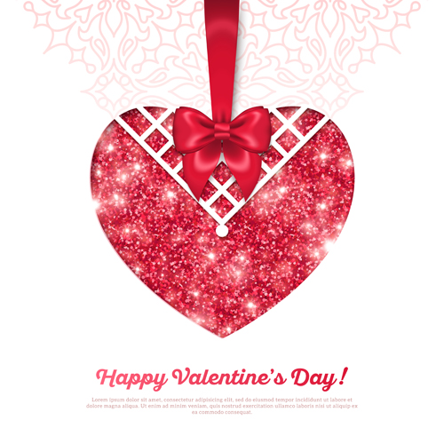 Shiny Valentines day cards with red bow vector 02 Shiny Valentines day cards with red bow vector 02