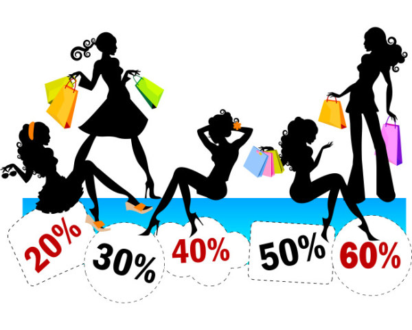 Stylish shopping girl with big sale vector Stylish shopping girl with big sale vector