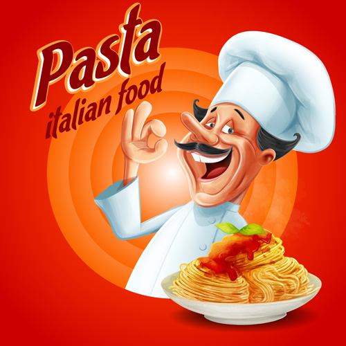 Vintage pasta poster with chef vector Vintage pasta poster with chef vector