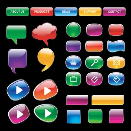 Shiny web buttons colored vectors material