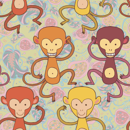 Cartoon monkey vector seamless patterns 02 Cartoon monkey vector seamless patterns 02