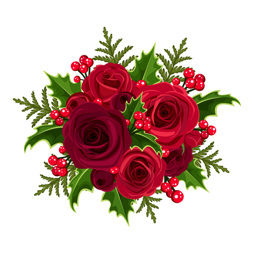 Christmas rose with holly vector material Christmas rose with holly vector material