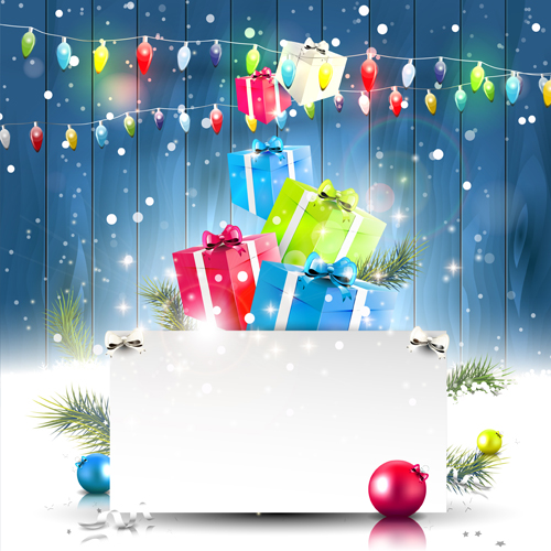 Christmas wood lights gift with paper vector Christmas wood lights gift with paper vector