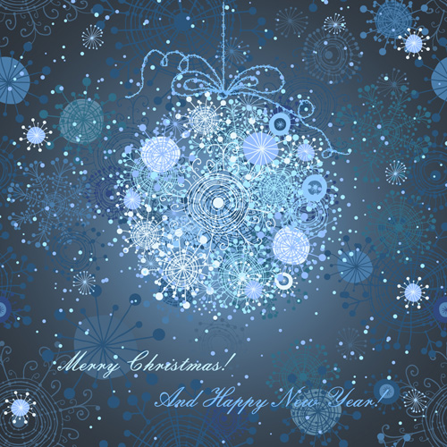 Funny snowflake background with christmas ball vector 01 Funny snowflake background with christmas ball vector 01