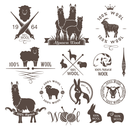 Natural wool logo with badge vector 02