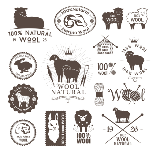 Natural wool logo with badge vector 04 Natural wool logo with badge vector 04