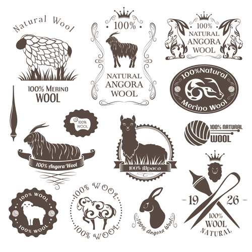 Natural wool logo with badge vector 05