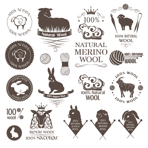 Natural wool logo with badge vector 06 Natural wool logo with badge vector 06