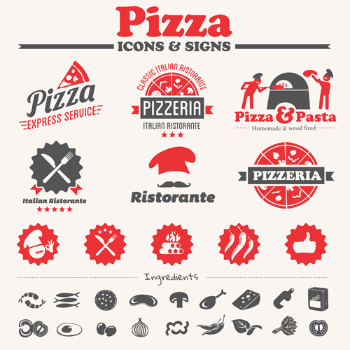 vintage pizza logos icons 