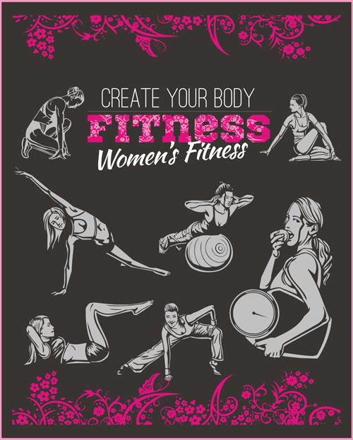 Womens fitness club poster vectors material 04