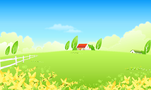 Beautiful cartoon landscapes vector set 12