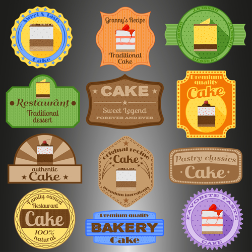 Cake badges with labels vintage vector Cake badges with labels vintage vector