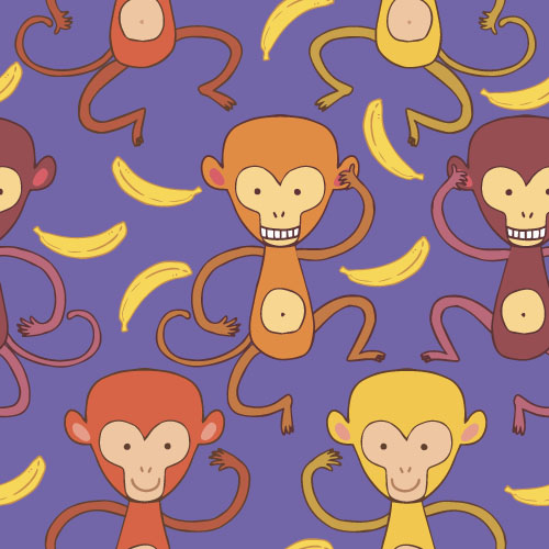 Cartoon monkey vector seamless patterns 03 Cartoon monkey vector seamless patterns 03